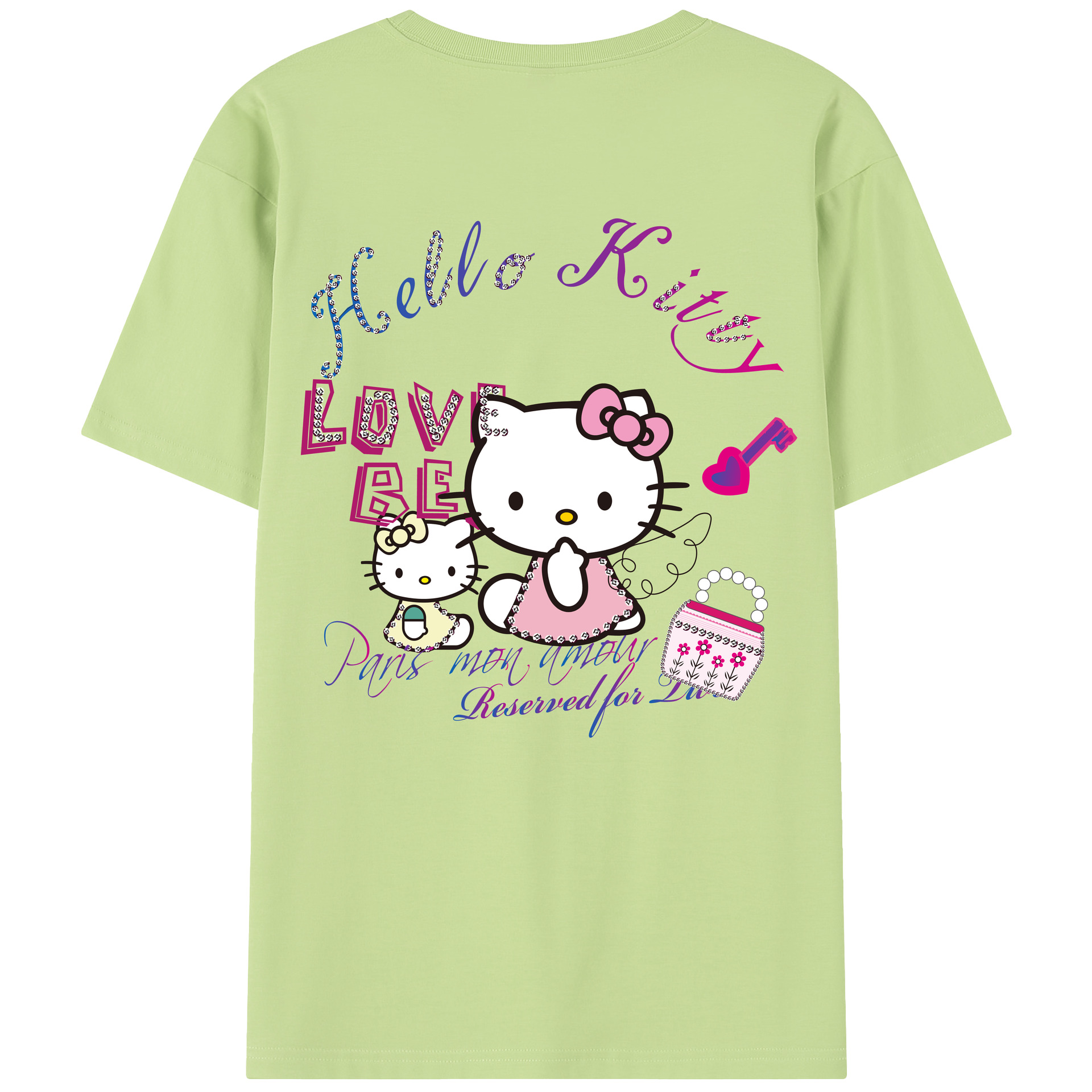 （画像用） Hello Kitty ハローキティ 綿100％半袖Tシャツ（背面プリント）